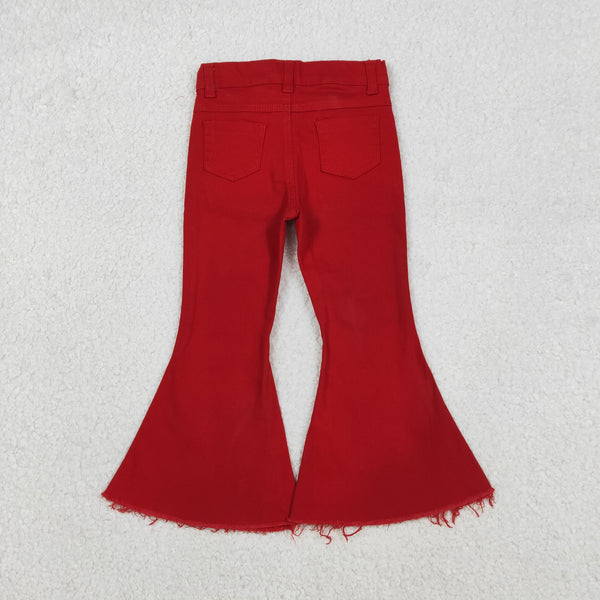 P0083 RTS kids clothes girls red jeans bell botton pant flare pants
