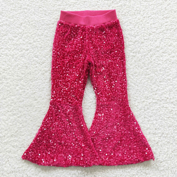 RTS toddler clothes matching clothing solid color print girl sequins bell bottom pant-2025.11.4