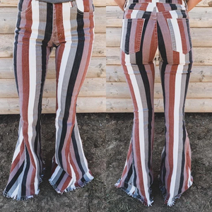 P0152 adult jeans women jeans stripe women bell bottom pant women flare pant