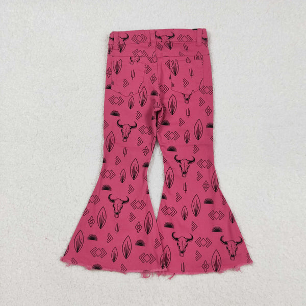 P0159 kids clothes girls cactus bell bottom jeans flare pant