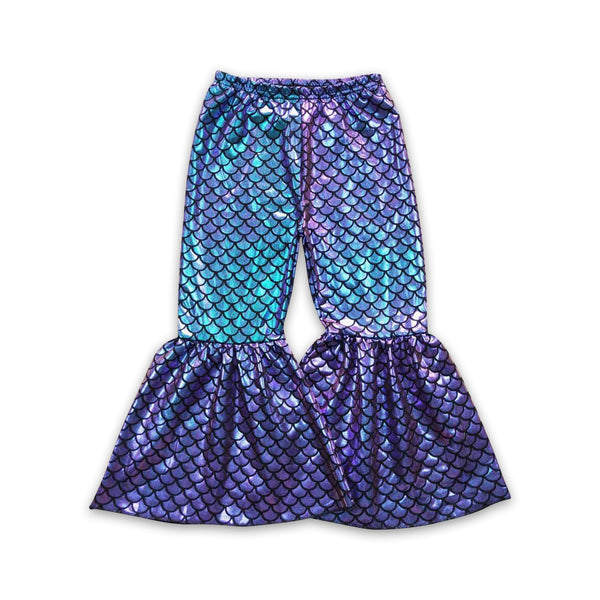 P0248  toddler girl bell bottom mermaid scales girl bell pant girl flare pant