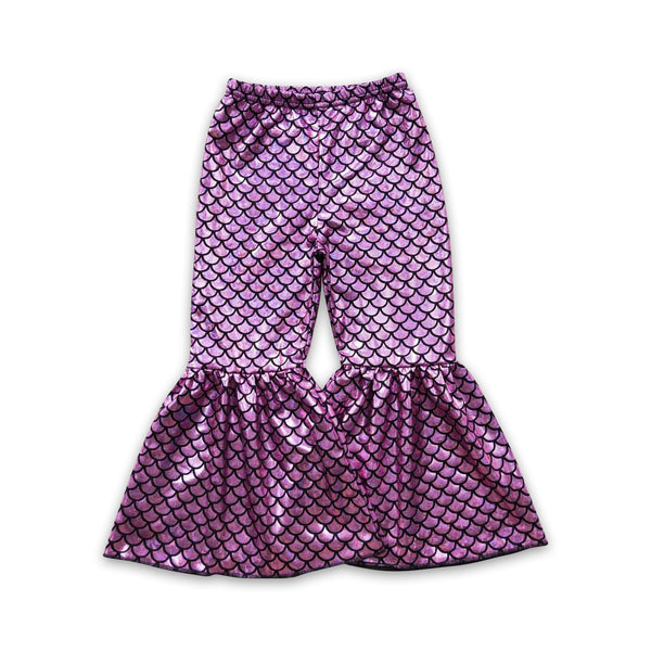 P0249 toddler girl bell bottom mermaid scales girl bell pant girl flare pant