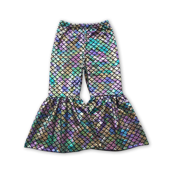 P0251  toddler girl bell bottom mermaid scales girl bell pant girl flare pant