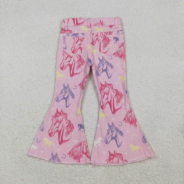 P0431 RTS baby girl clothes pink horse girl bell bottoms pants girls jeans