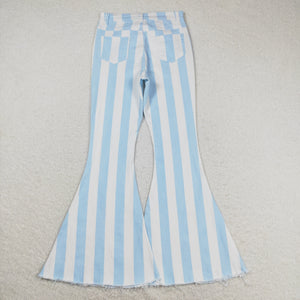 P0458 RTS adult clothes blue stripes adult womens bell bottoms pant jeans pant