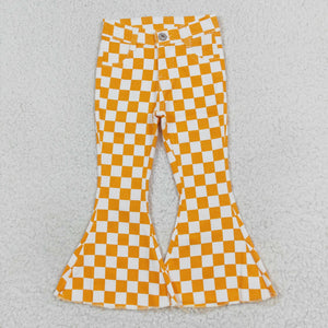 P0468 RTS baby girl clothes yellow gingham girl bell bottom pant jeans pant