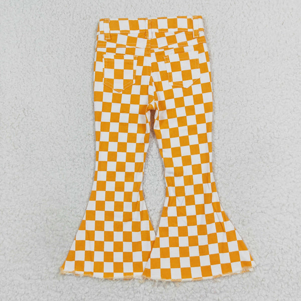 P0468 RTS baby girl clothes yellow gingham girl bell bottom pant jeans pant