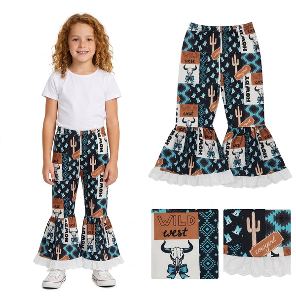 P0781 RTS girl clothes wild west girl bell bottom pant