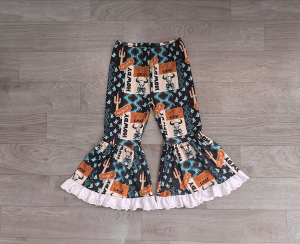 no MOQ P0781 pre-order baby girl clothes wild west girl bell bottom pant-Real pic 2026.8.11