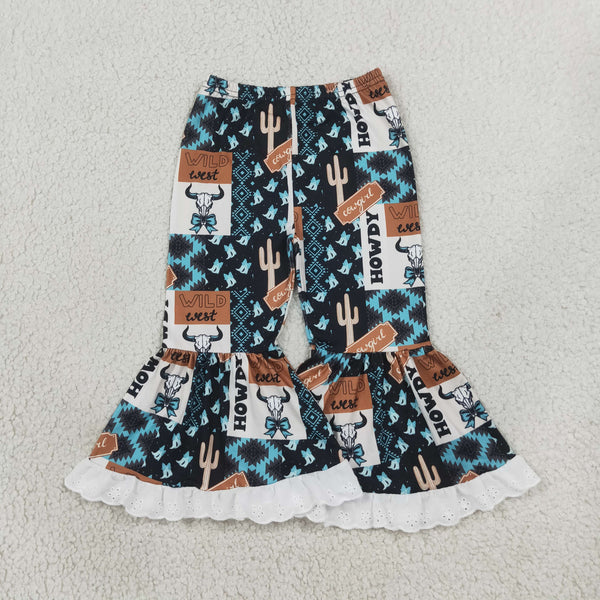 P0781 RTS girl clothes wild west girl bell bottom pant