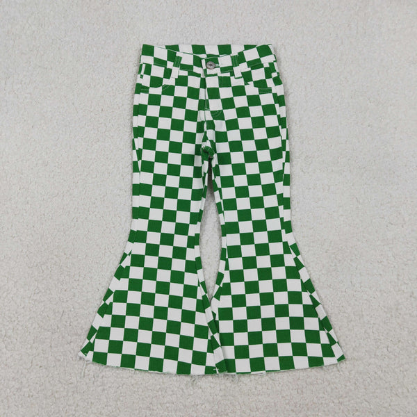 P0841 RTS baby girl clothes Saint Patrick's Day clothes green gingham girl bell bottoms pant jeans