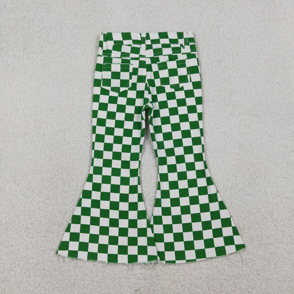 P0841 RTS baby girl clothes Saint Patrick's Day clothes green gingham girl bell bottoms pant jeans