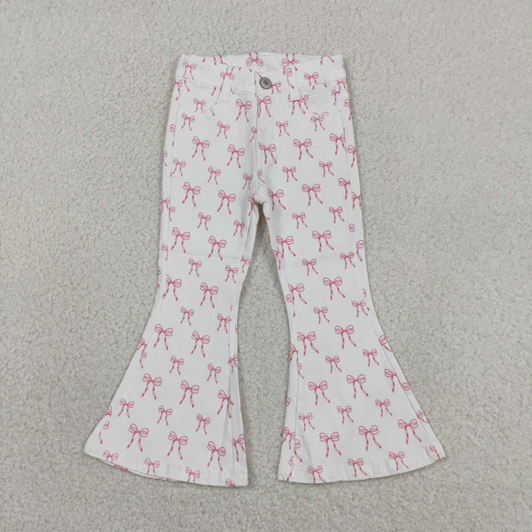 P1042 RTS girl clothes pink bow girl bell bottoms pant jeans winter pant