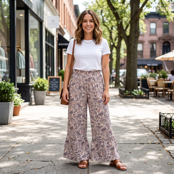 RTS P1053 women clothes camo print wide leg yoga pant