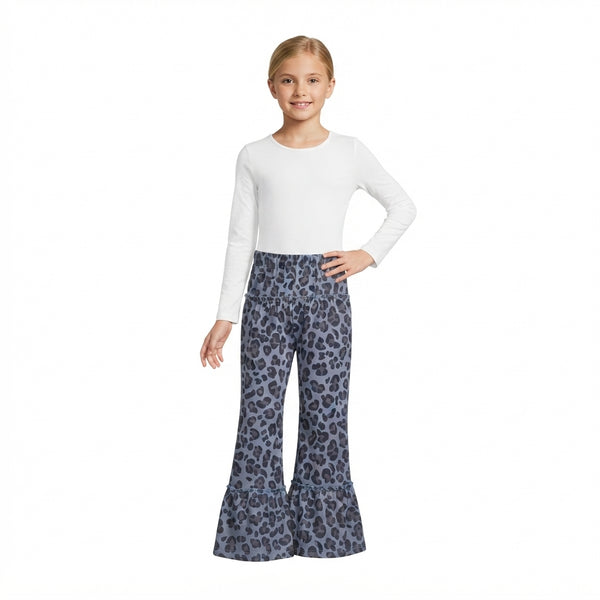 RTS P1055 toddler girl yoga clothes blue leopard flare pants