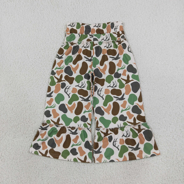 RTS P1065 baby girl clothes deer green camo print wide leg pant winter bottom