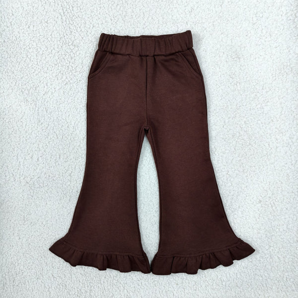 RTS P1074 toddler girl clothes solid ruffle flare long pants