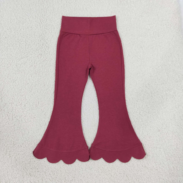 RTS P1079 scallop baby girl clothes solid color toddler girl scallop flare pants