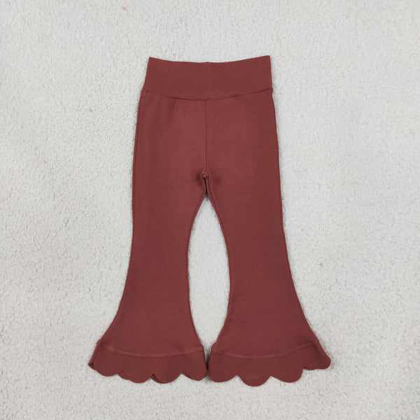 RTS P1085 toddler girl yoga clothes solid brown flare pants