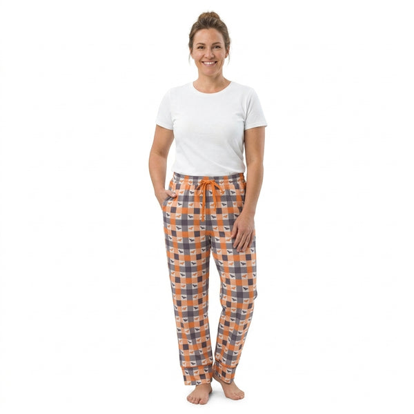 RTS P1095 women halloween gingham bat print clothes drawstring long pajama pant