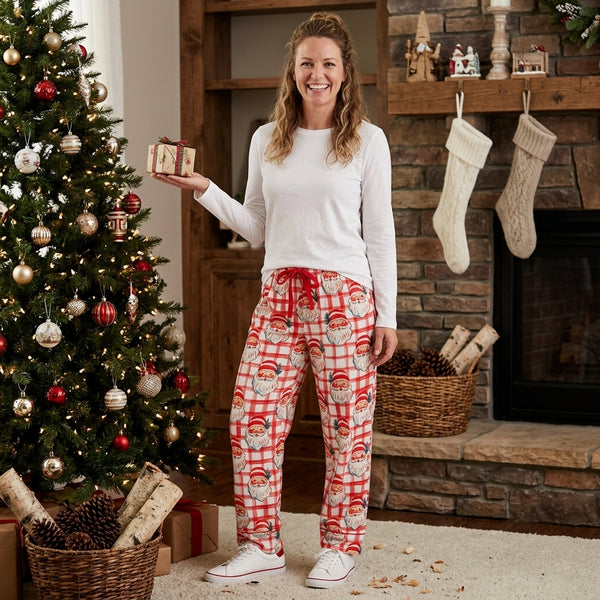 RTS P1096 women clothes christmas santa print wide leg pant