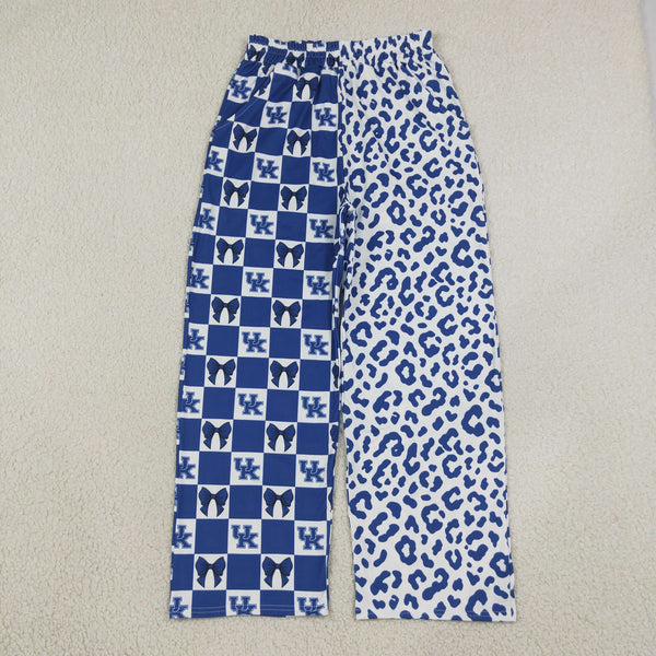 RTS P1114 women clothes uk logo check bow leopard mixed print wide leg pant