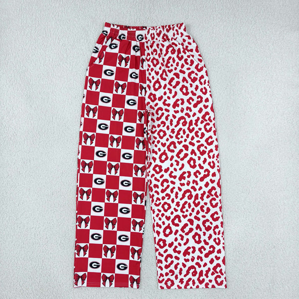 RTS P1118 women clothes red check bow and leopard print long flare pants