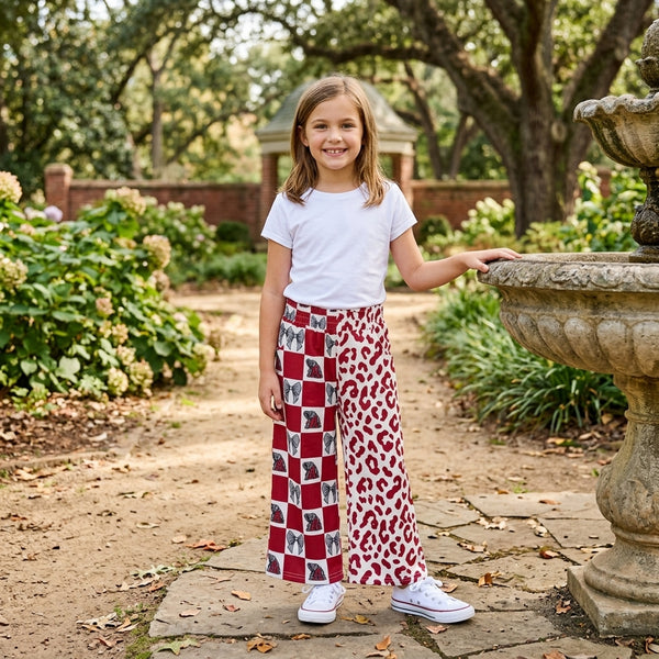 RTS P1123 baby girl clothes santa leopard mixed print wide leg pant