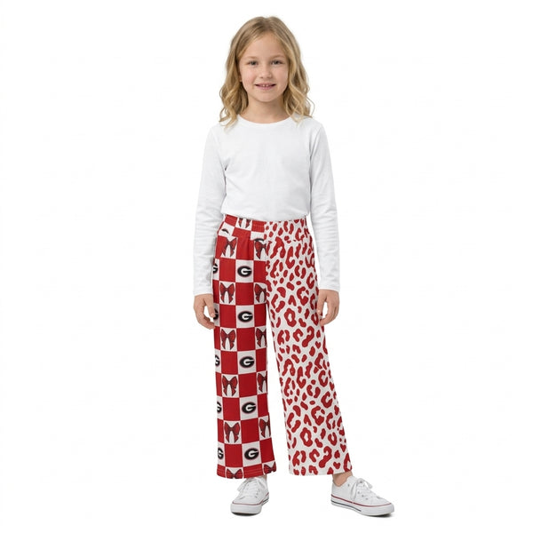 RTS P1126 baby girl clothes g logo check bow leopard mixed print wide leg pant