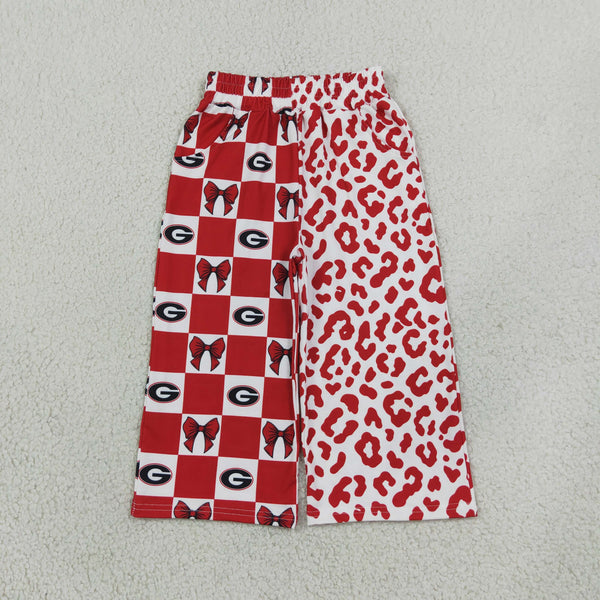 RTS P1126 baby girl clothes g logo check bow leopard mixed print wide leg pant