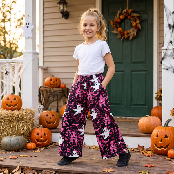 RTS P1134 baby girl clothes halloween ghost castle print long pant