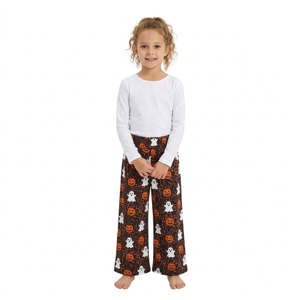 RTS P1135 baby girl clothes halloween ghost pumpkin leopard print wide leg pant