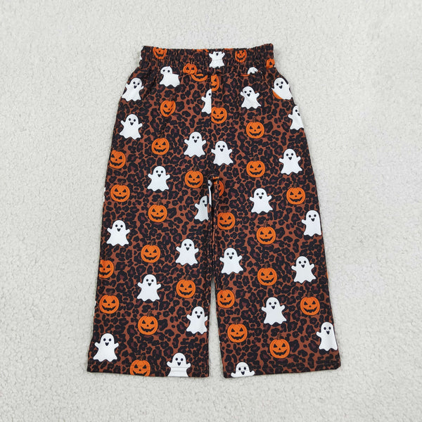 RTS P1135 baby girl clothes halloween ghost pumpkin leopard print wide leg pant