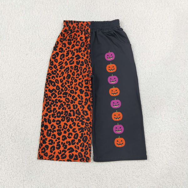 RTS P1136 baby girl clothes halloween pumpkin leopard mixed print wide leg pant