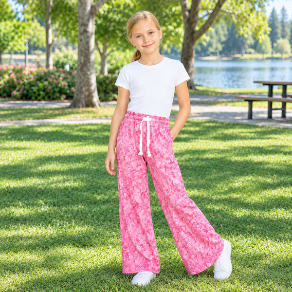 RTS P1137 toddler girl clothes pink marble flare pants