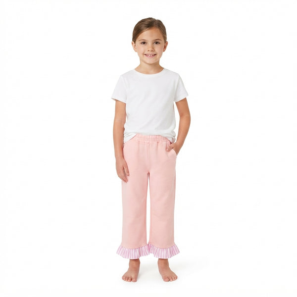 RTS P1151 baby girl clothes solid gingham ruffle print long pant