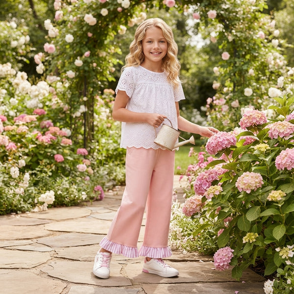 RTS P1151 baby girl clothes solid gingham ruffle print long pant