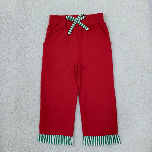RTS P1153 toddler girl clothes cotton solid red long fringe pants winter pant