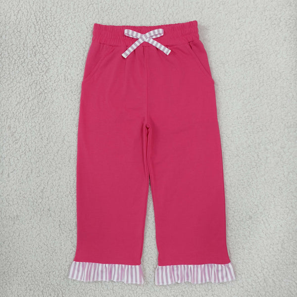 RTS P1157 toddler girl clothes hot pink cotton long ruffels pants winter pant