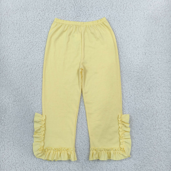 RTS P1163 toddler girl clothes solid yellow ruffle hem pants