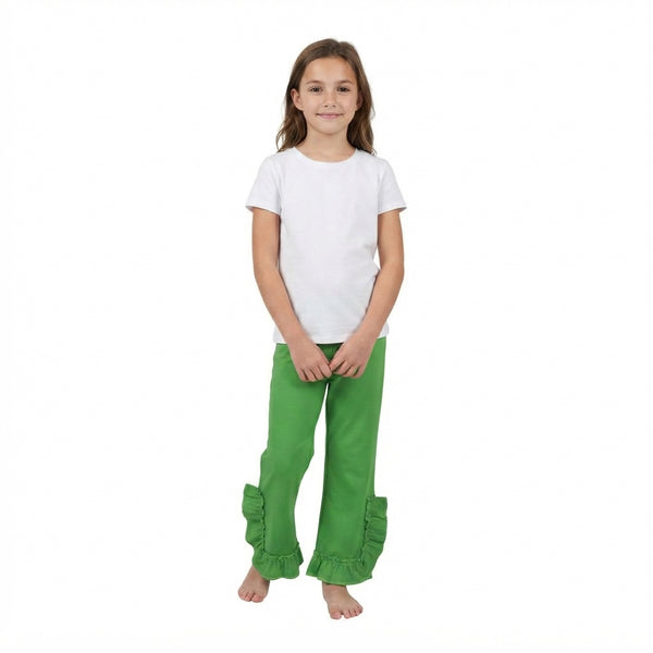 RTS P1165 baby girl clothes green solid print ruffle wide leg pant christmas clothes
