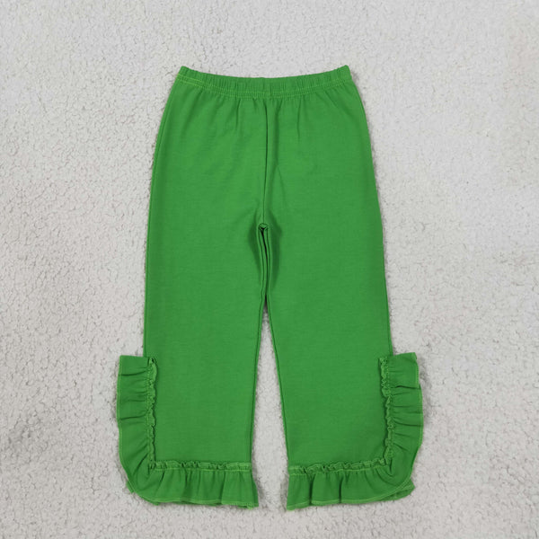 RTS P1165 baby girl clothes green solid print ruffle wide leg pant christmas clothes