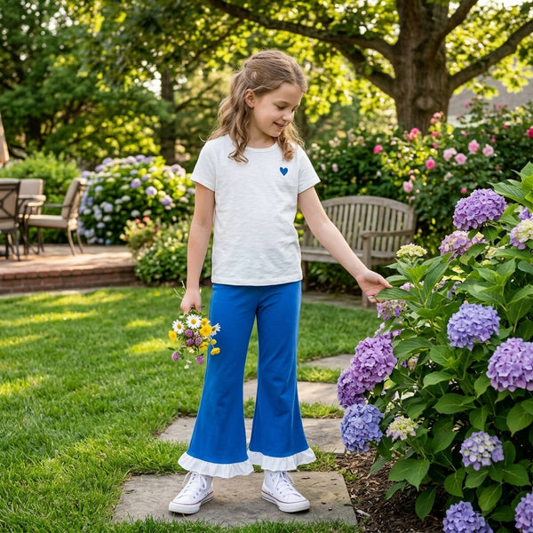 RTS P1170 toddler girl clothes solid ruffle flare pants