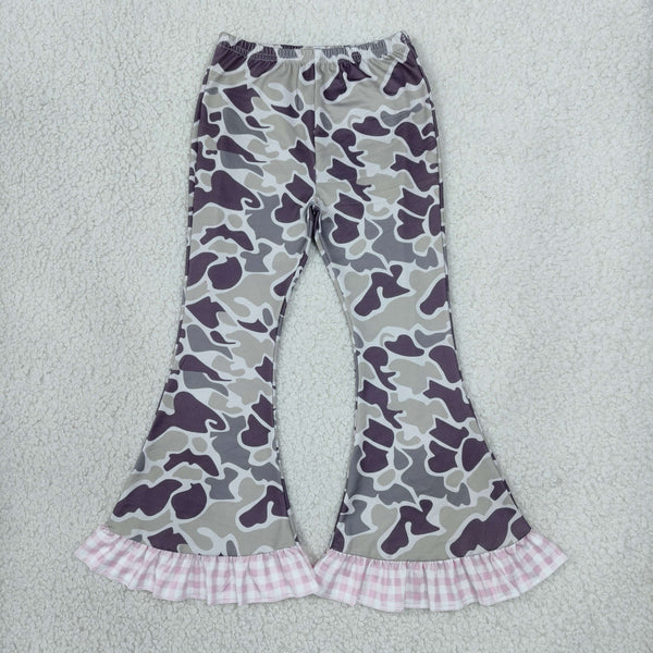 RTS P1184 toddler girl clothes grey camo print long ruffle flare pants winter bell bottom