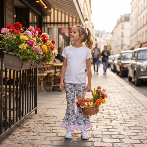 RTS P1185 toddler girl clothes camo print ruffle flare pants