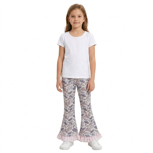 RTS P1185 toddler girl clothes camo print ruffle flare pants