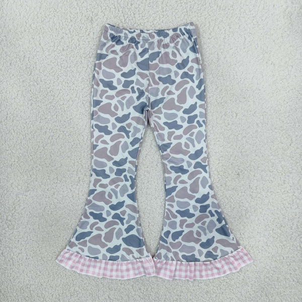RTS P1185 toddler girl clothes camo print ruffle flare pants