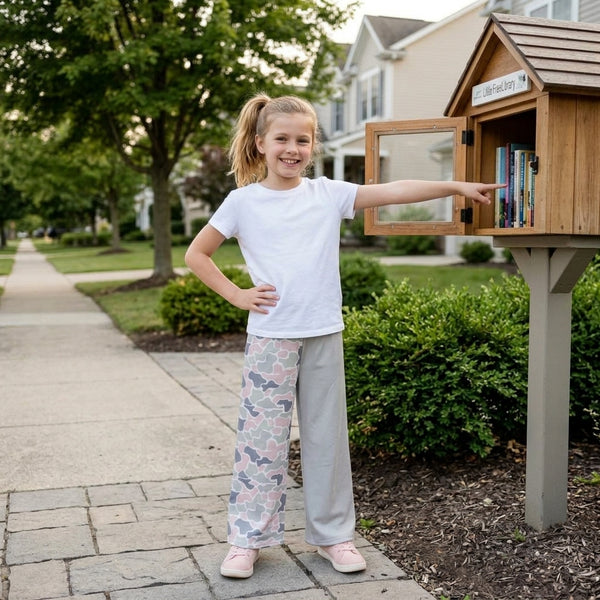 RTS P1226 toddler kids camouflage solid patchwork wide leg pant