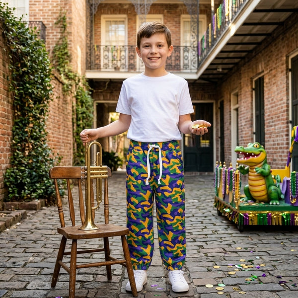 RTS P1248 toddler girl clothes Mardi Gras camo print long pants
