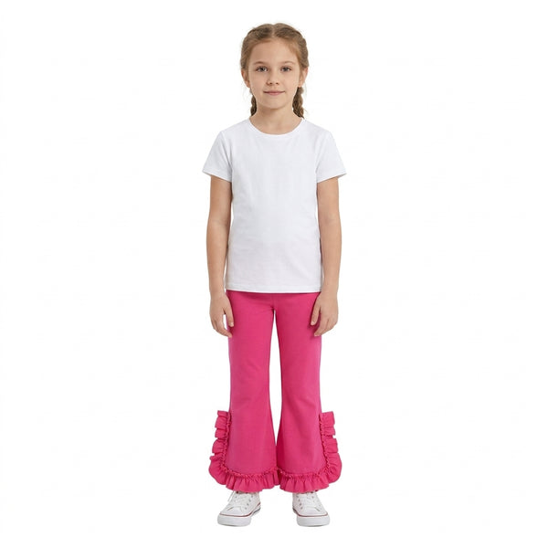 RTS P1273 toddler girl clothes solid pink ruffle flare pants